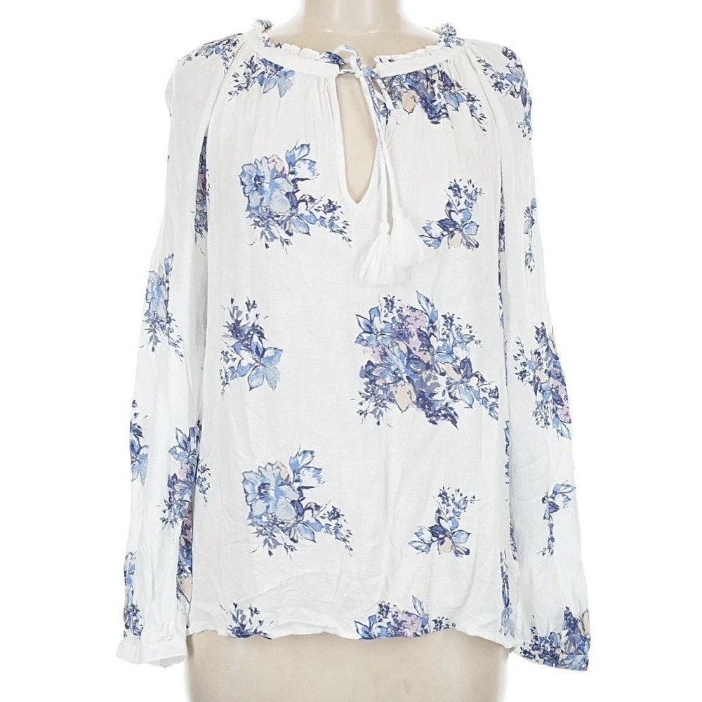 Lucky Brand Women Blouse L/G White Floral Round Neck Pullover
